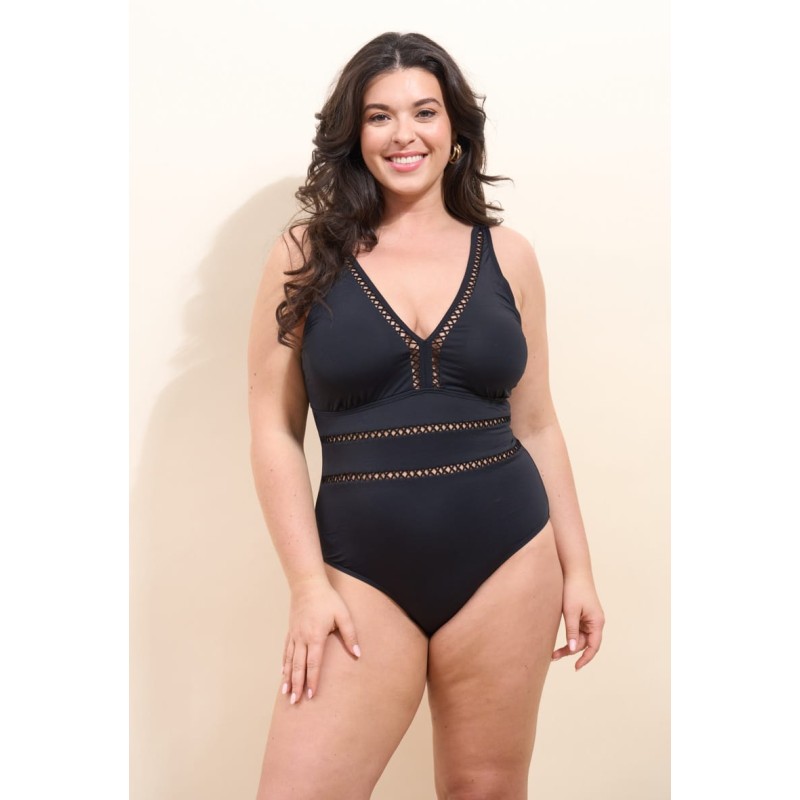 Lot de 8 Maillot de bain une pièce noir sculptant - Tailles M à 2XL, Ref 0502HN