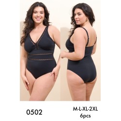 Lot de 8 Maillot de bain une pièce noir sculptant - Tailles M à 2XL, Ref 0502HN