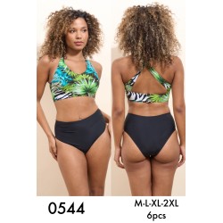 Maillot de Bain 2 Pièces Tropical Taille Haute Femme - Réf. 0544