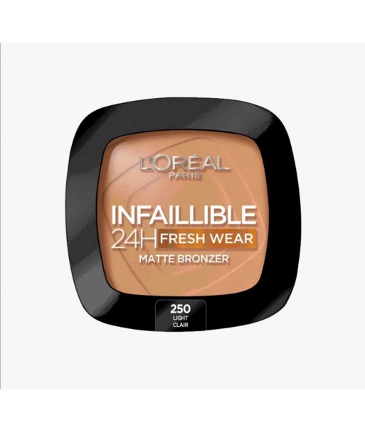 Lot de 6 unités, L'Oréal Paris Infaillible Fresh Wear 24H Bronzer - Effet Mat, Teinte : 250 Light, Poids : 9 g
