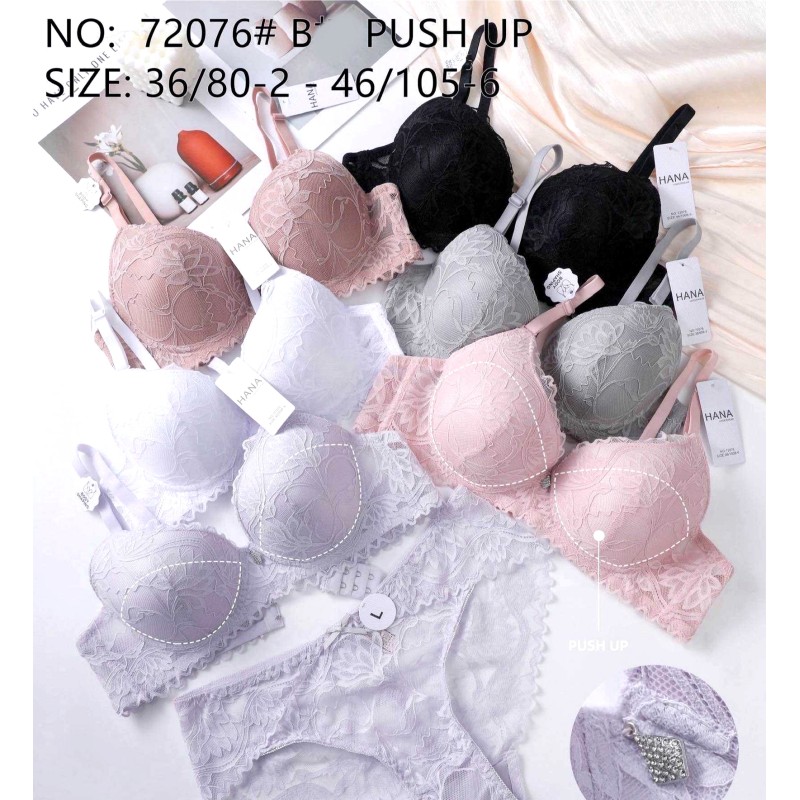 Lot de 6 ensembles soutien-gorges et culotte push up bonnet B, Dentelle, coloris au choix