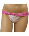 Lot de 24 String ficelle, tissu effet satiné. Bande de dentelle sur le pourtour de la taille. Extensible. 2 tailles S/M et L/XL.