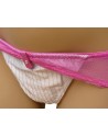 Lot de 24 String ficelle, tissu effet satiné. Bande de dentelle sur le pourtour de la taille. Extensible. 2 tailles S/M et L/XL.