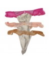 Lot de 24 String ficelle, tissu effet satiné. Bande de dentelle sur le pourtour de la taille. Extensible. 2 tailles S/M et L/XL.