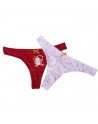 Lot de 24 Tanga coton . Élastiquée à la taille. Nœud satiné doré brillant sur le devant. 2 motif différents. M-L-XL