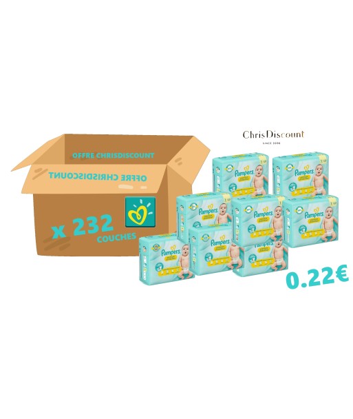 Pack de 232 Couches Pampers Premium Protection Couches Taille 1 (2-5kg),0.22cts ht /l'unité