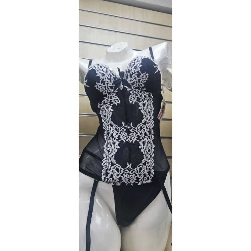 Guêpière Sexy Noire et Blanche en Dentelle – Ensemble Séduction - Nathalie - Taille unique