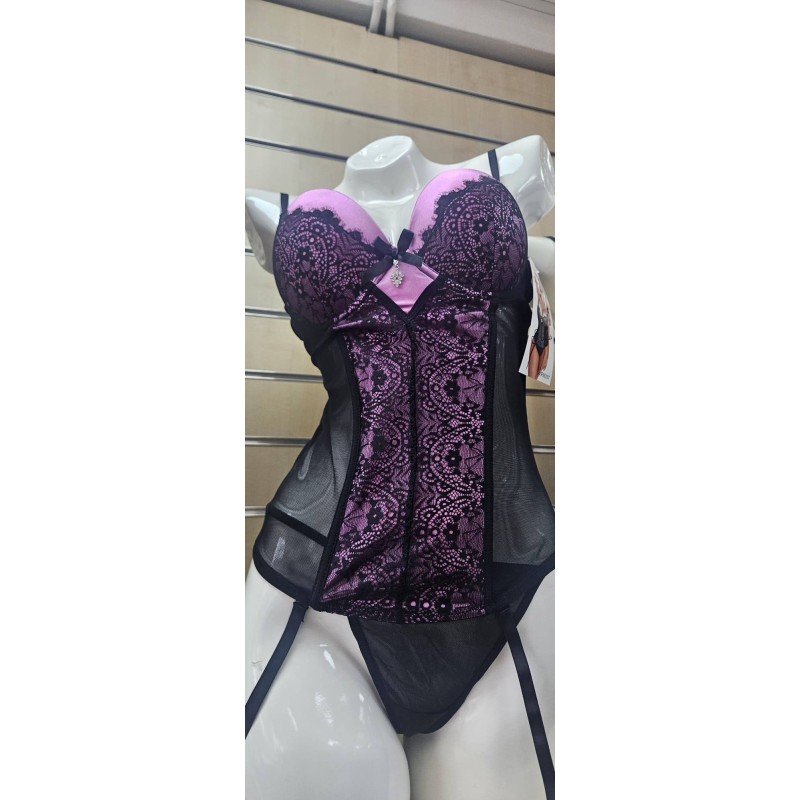 Guêpière Noire et Rose avec String – Ensemble Lingerie Séduction - Modèle Sabrina - T.U 36/42